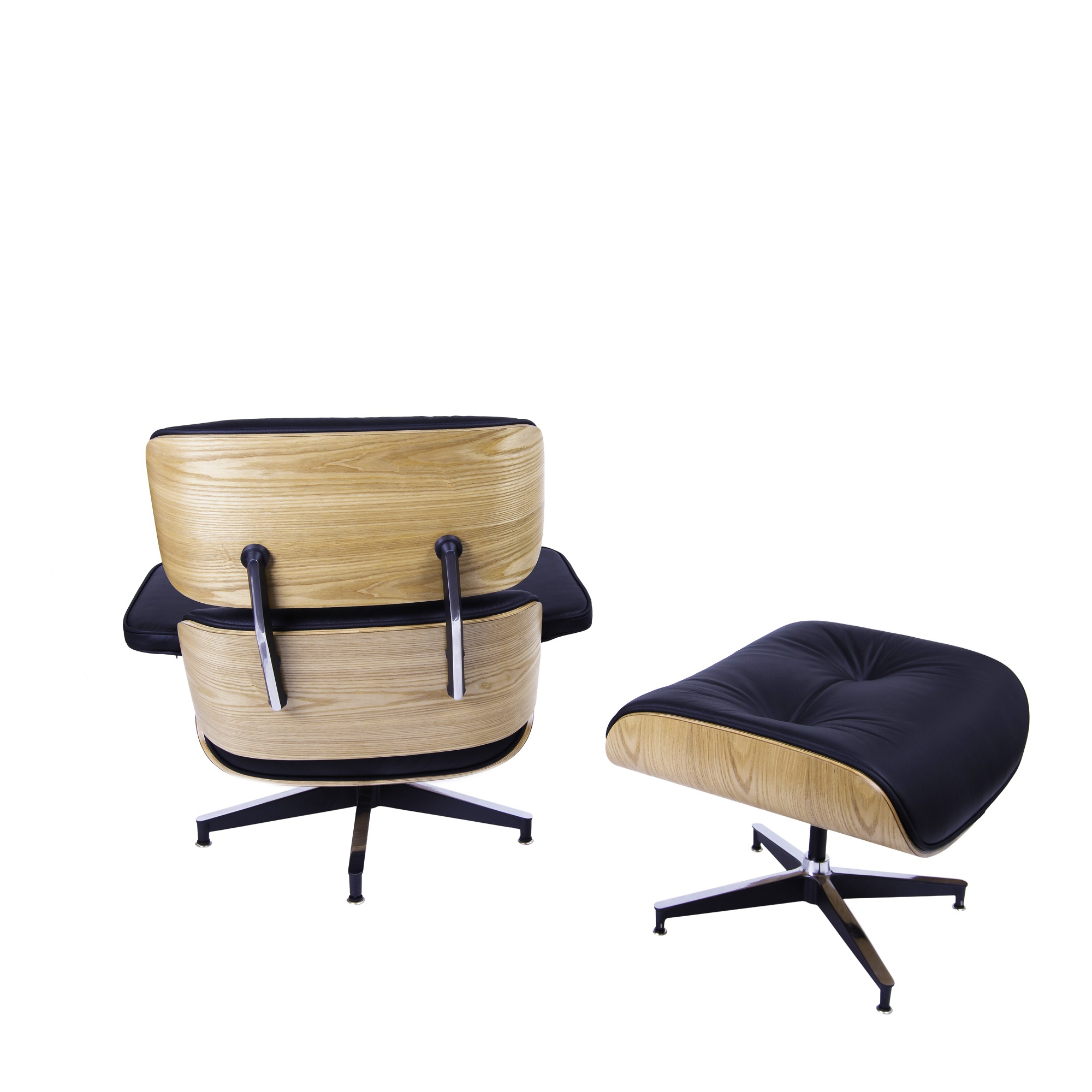 Charles Eames style, Krzeslo pokladowe z taboretem EA670 czarny jesion Czarna podstawa