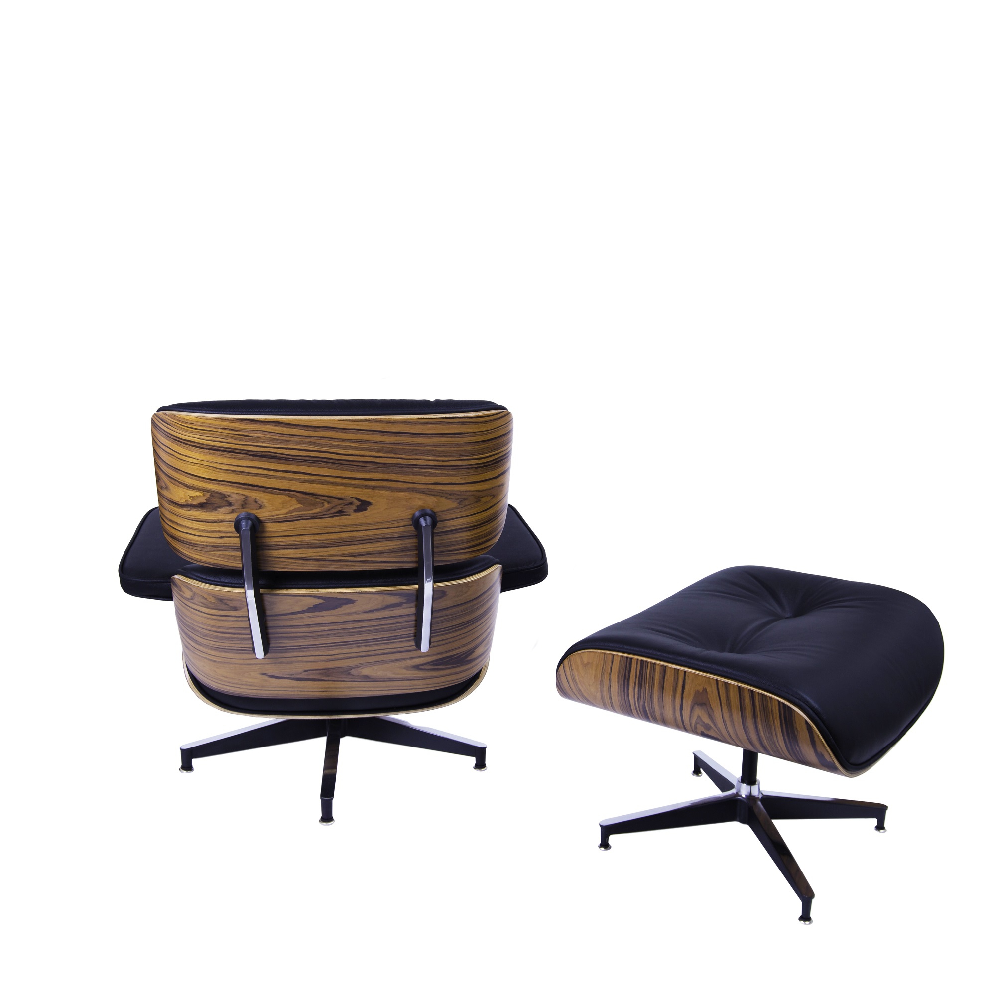 Charles Eames style, Krzeslo pokladowe z taboretem EA670 czarny Palysander Czarna podstawa