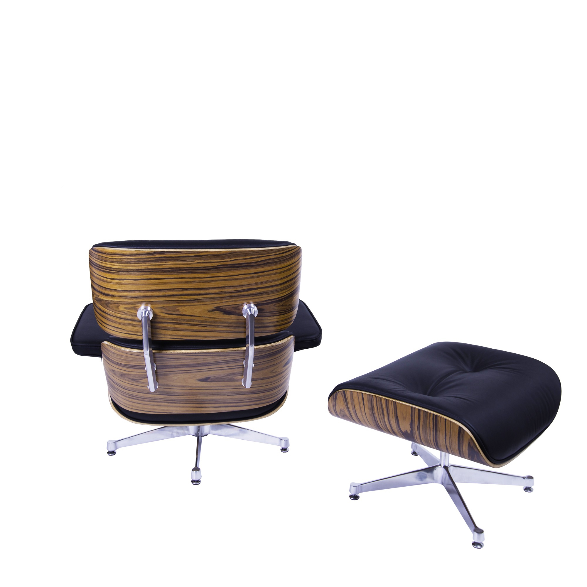 Charles Eames style, Krzeslo pokladowe z taboretem EA670 czarny Palysander Polerowana podstawa