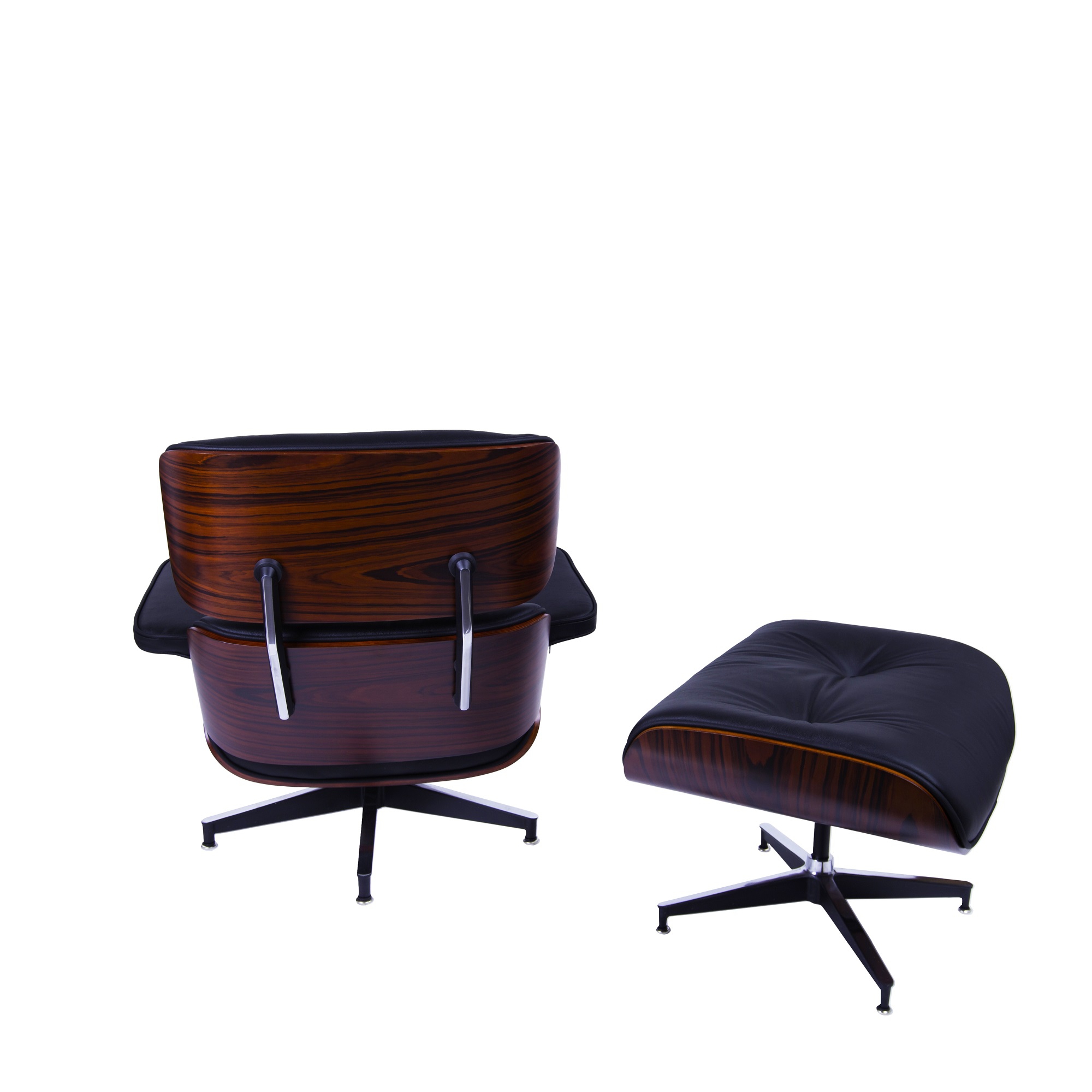 Charles Eames style, Krzeslo pokladowe z taboretem EA670 XL czarny Drewno rózane Czarna podstawa