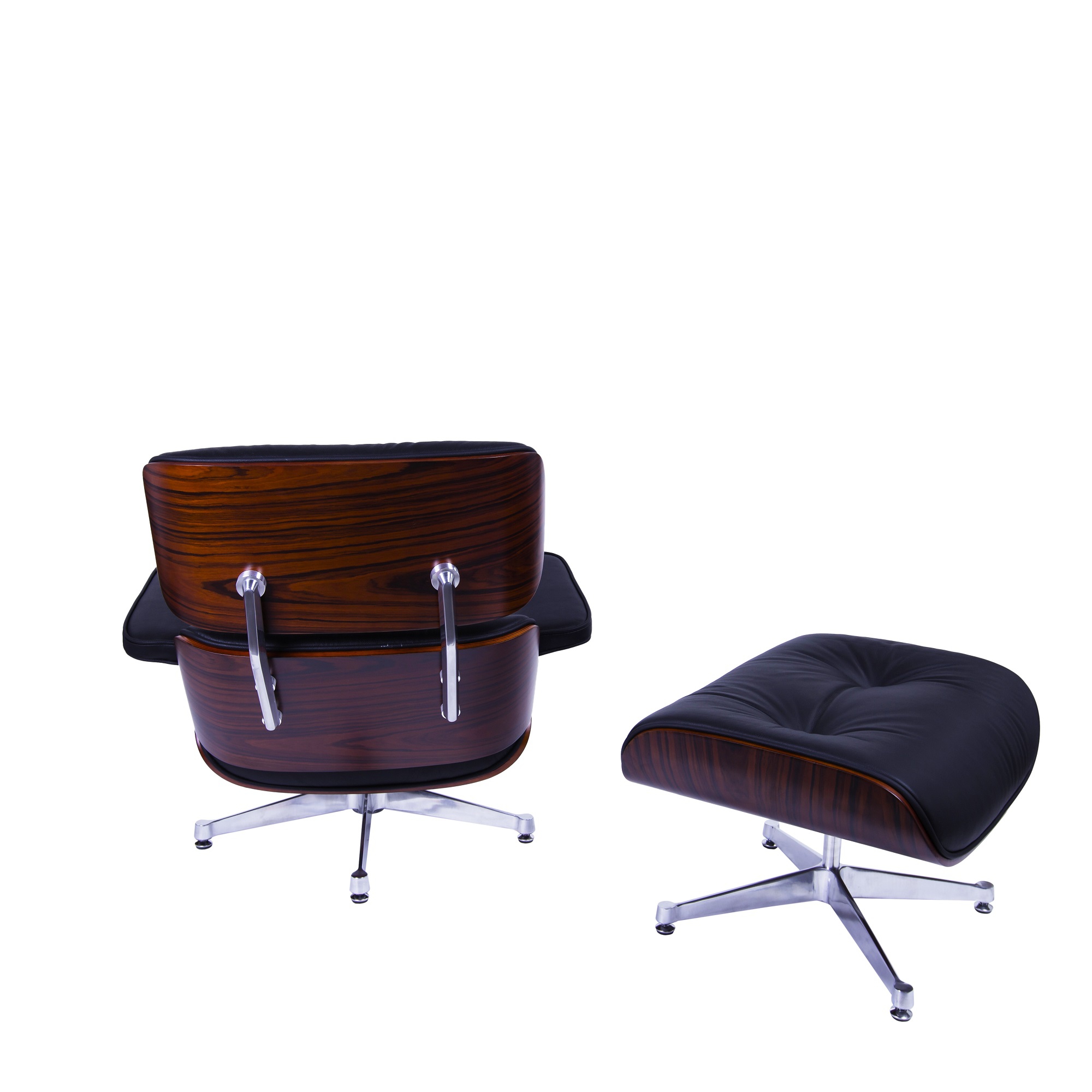 Charles Eames style, Krzeslo pokladowe z taboretem EA670 czarny Drewno rózane Polerowana podstawa