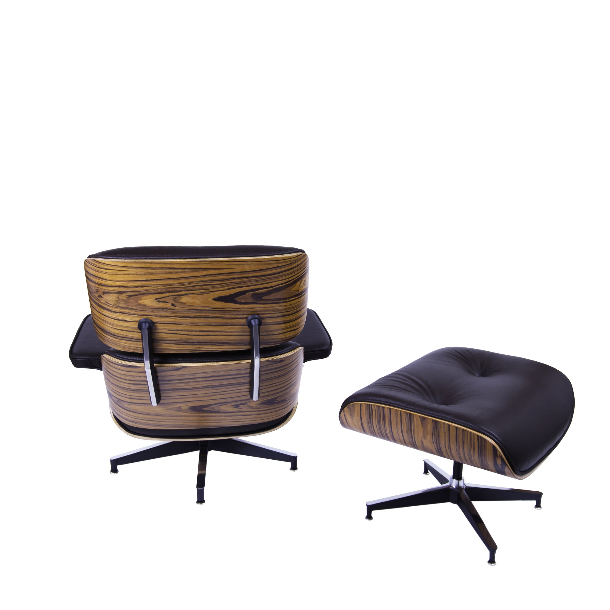 Charles Eames style, Krzeslo pokladowe z taboretem EA670 XL brazowy Palysander Czarna podstawa