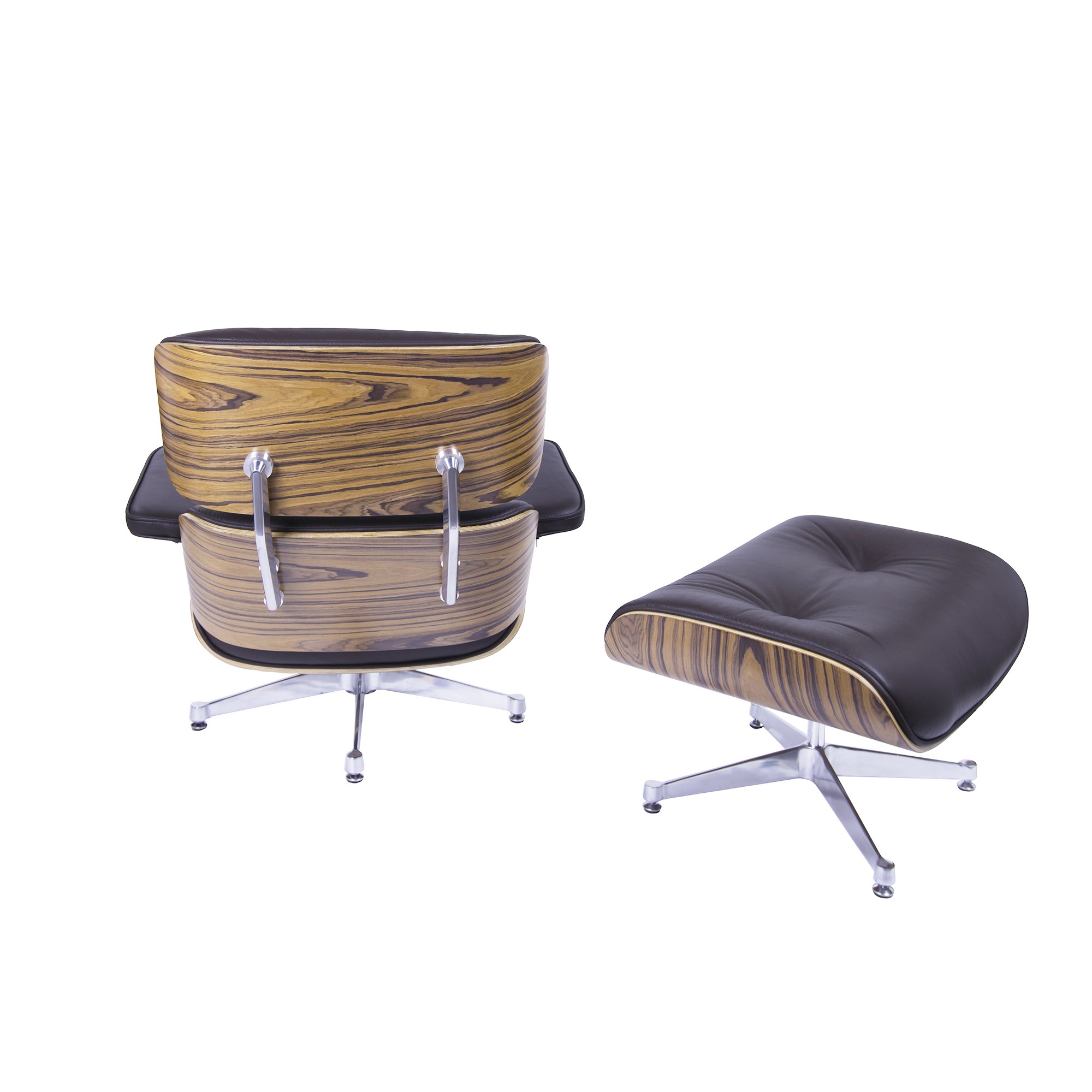 Charles Eames style, Krzeslo pokladowe z taboretem EA670 brazowy Palysander Polerowana podstawa