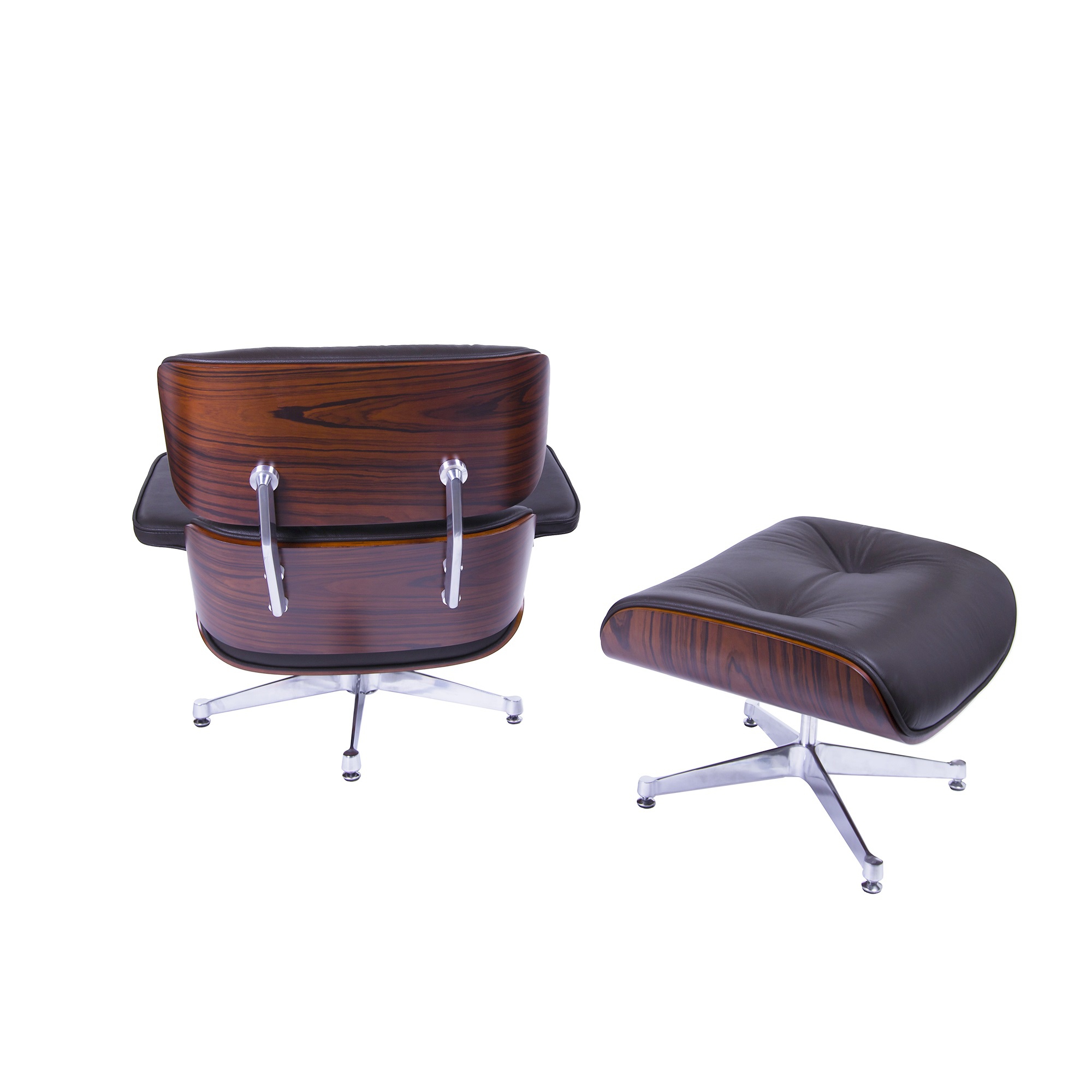 Charles Eames style, Krzeslo pokladowe z taboretem EA670 brazowy Drewno rózane Polerowana podstawa