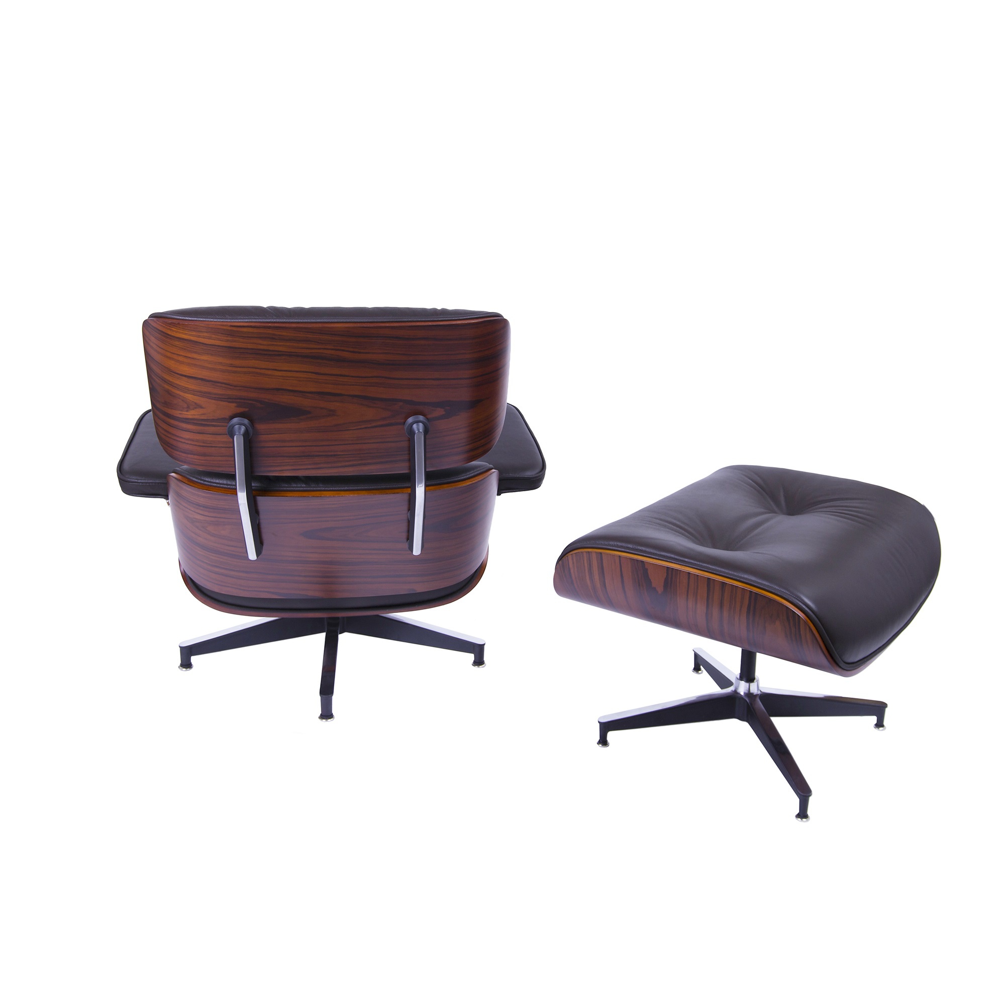 Charles Eames style, Krzeslo pokladowe z taboretem EA670 brazowy Drewno rózane Czarna podstawa