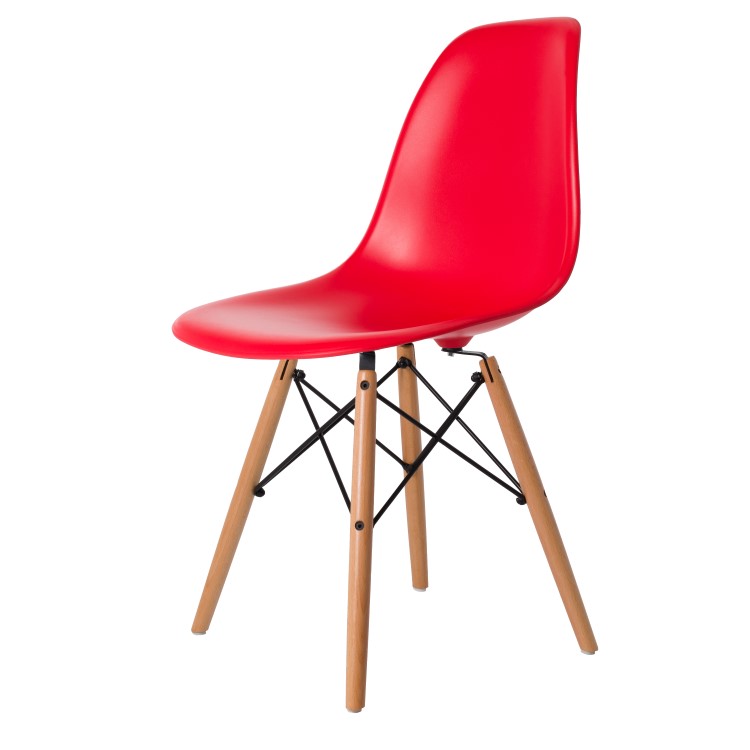 Charles Eames style, Jadalnia krzeslo DSW matowy PP czerwony
