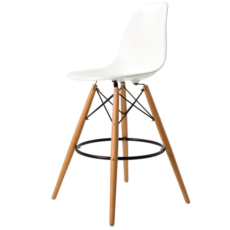 Charles Eames style, Krzeslo barowe DSW stolek ABS bialy