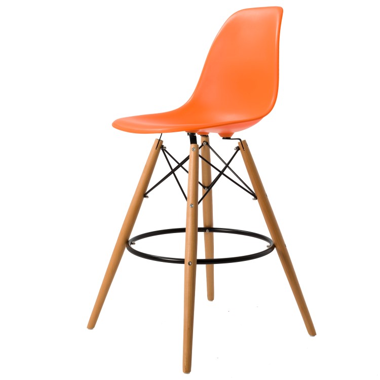 Charles Eames style, Krzeslo barowe DSW matowy Pomaranczowy PP