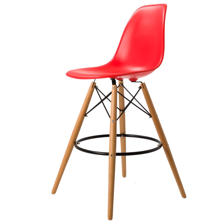 Charles Eames style, Krzeslo barowe DSW matowy PP czerwony