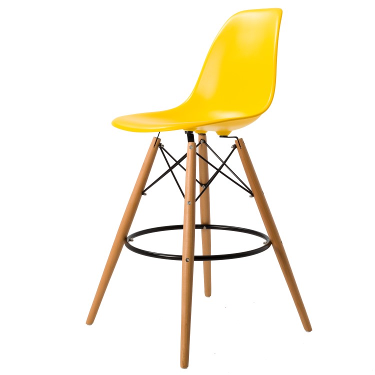 Charles Eames style, Krzeslo barowe DSW matowy PP zólty