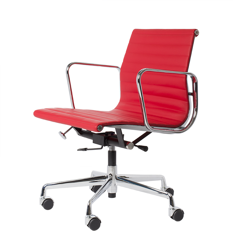 Charles Eames style, Krzeslo biurowe EA117 Skóra czerwony