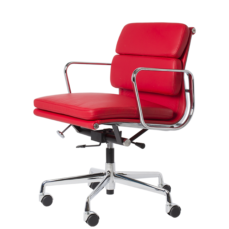 Charles Eames style, Krzeslo biurowe EA217 Skóra czerwony