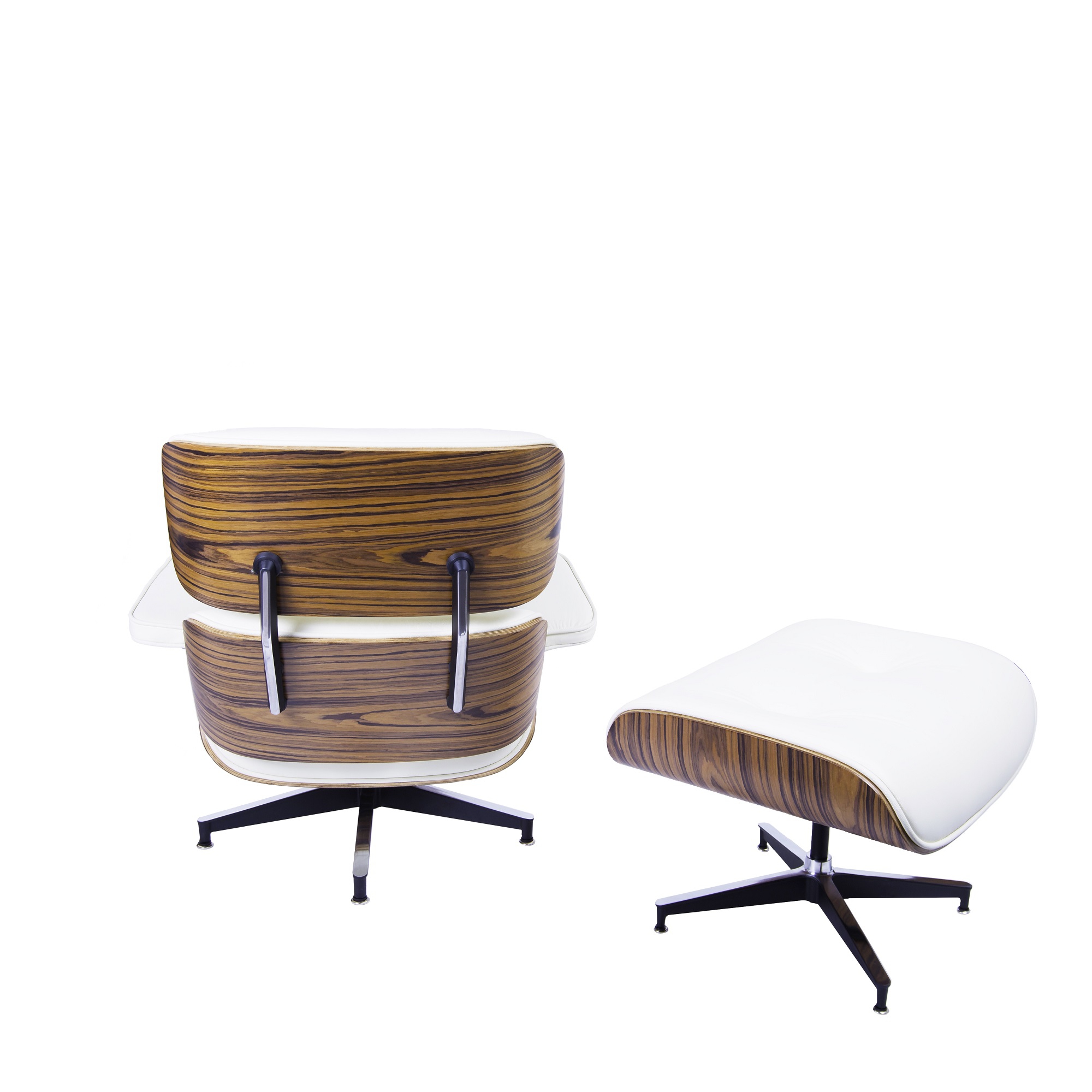 Charles Eames style, Krzeslo pokladowe z taboretem EA670 smietana Palysander Czarna podstawa