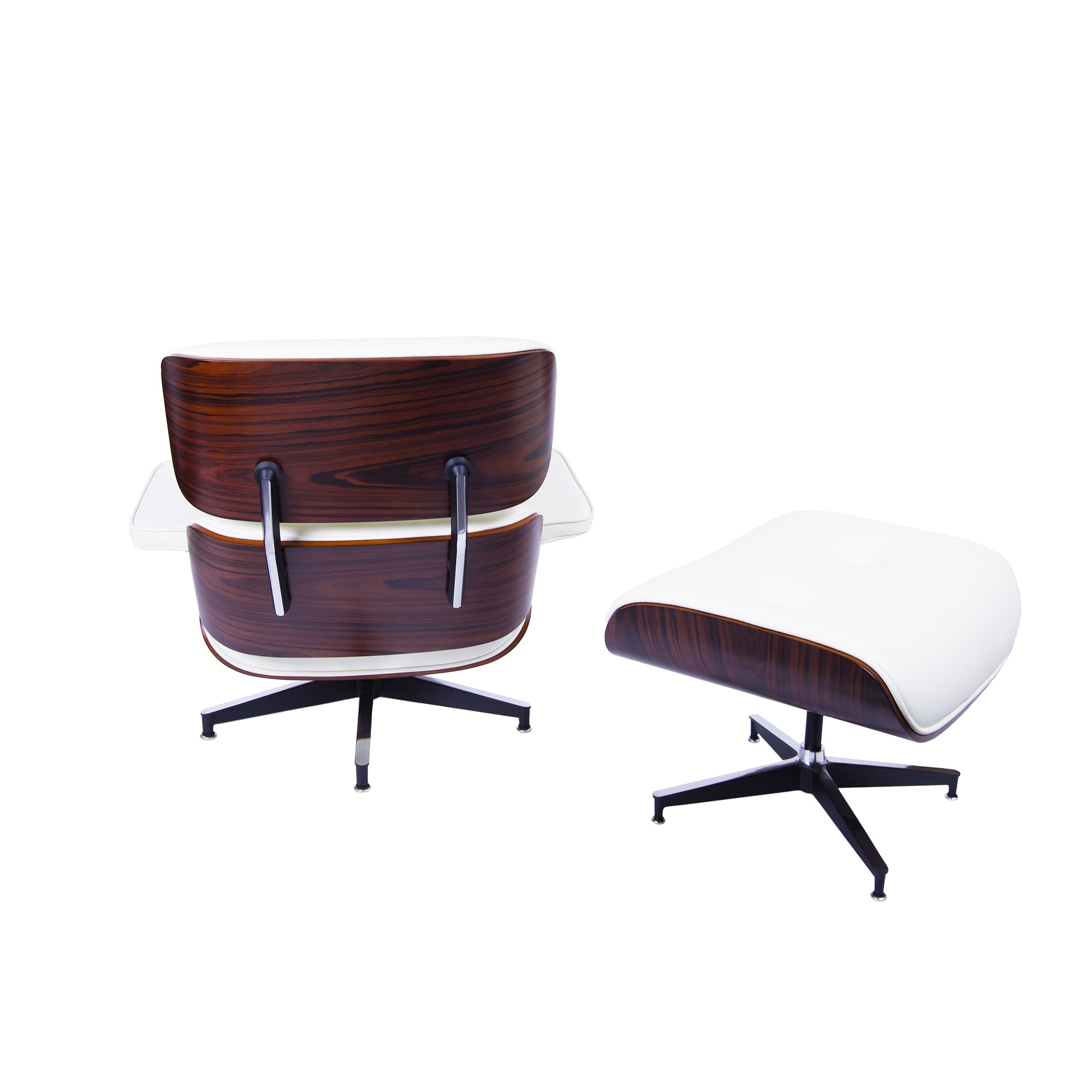 Charles Eames style, Krzeslo pokladowe z taboretem EA670 smietana Drewno rózane Czarna podstawa