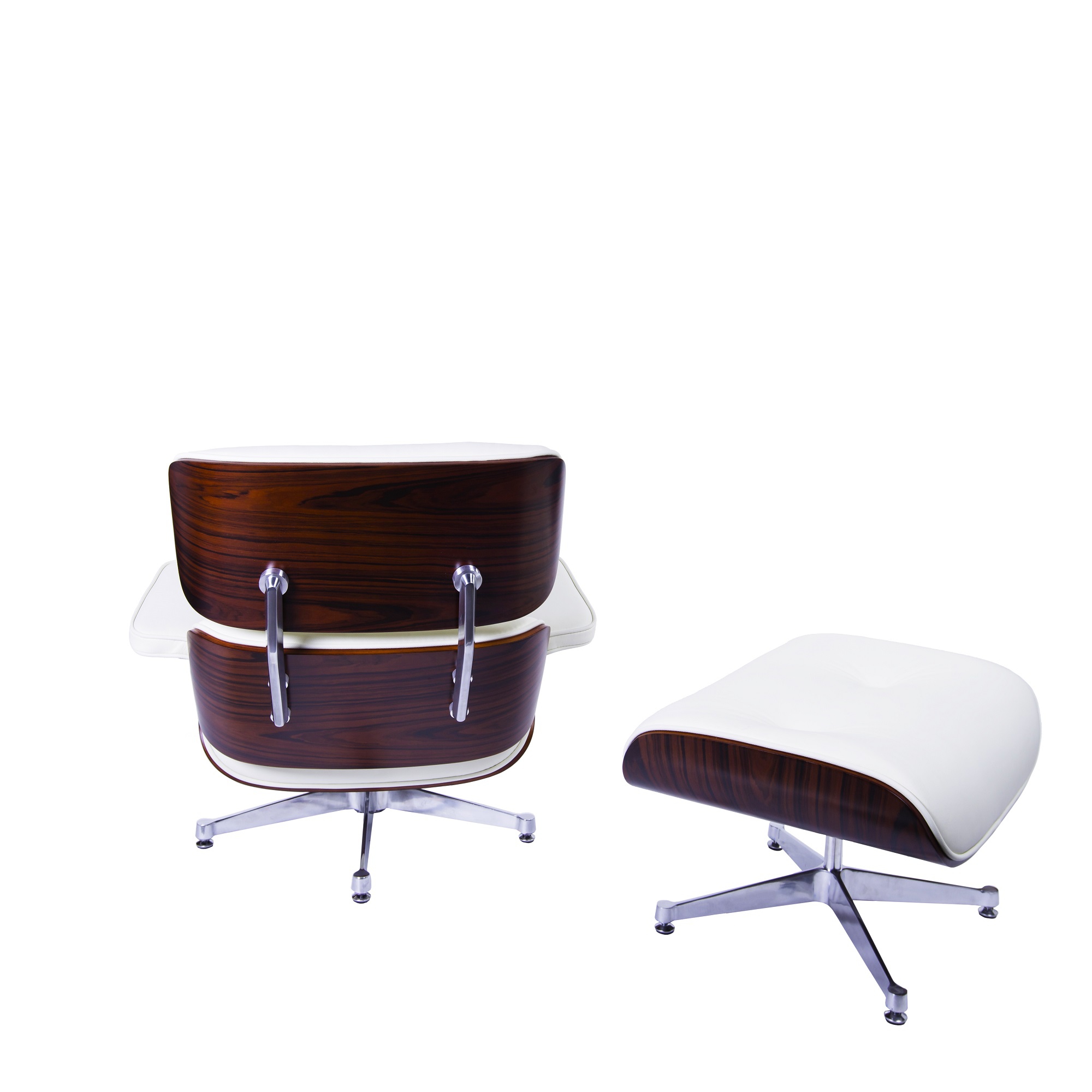 Charles Eames style, Krzeslo pokladowe z taboretem EA670 smietana Drewno rózane Polerowana podstawa