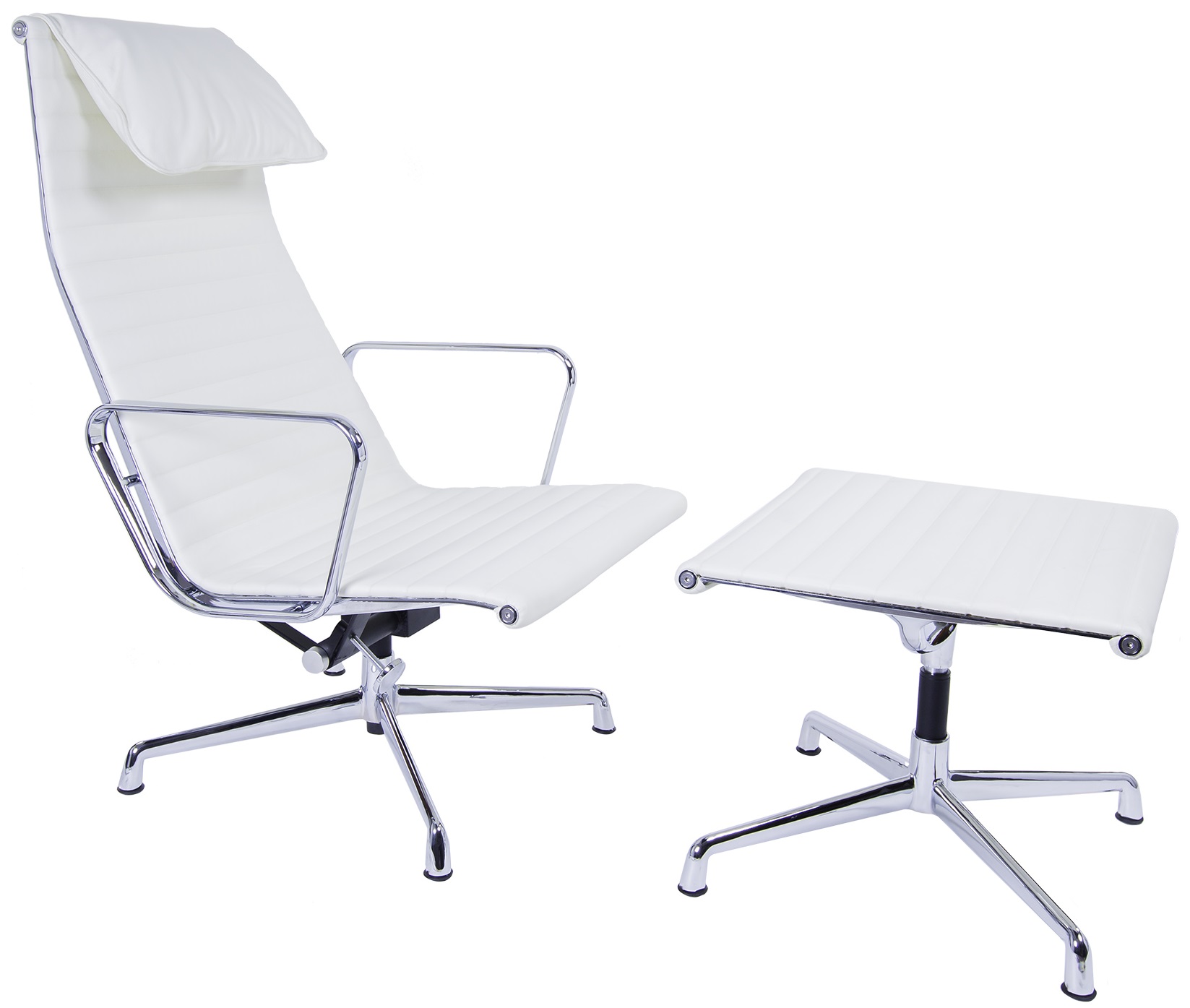 Charles Eames style, Krzeslo pokladowe z taboretem EA124-EA125 bialy