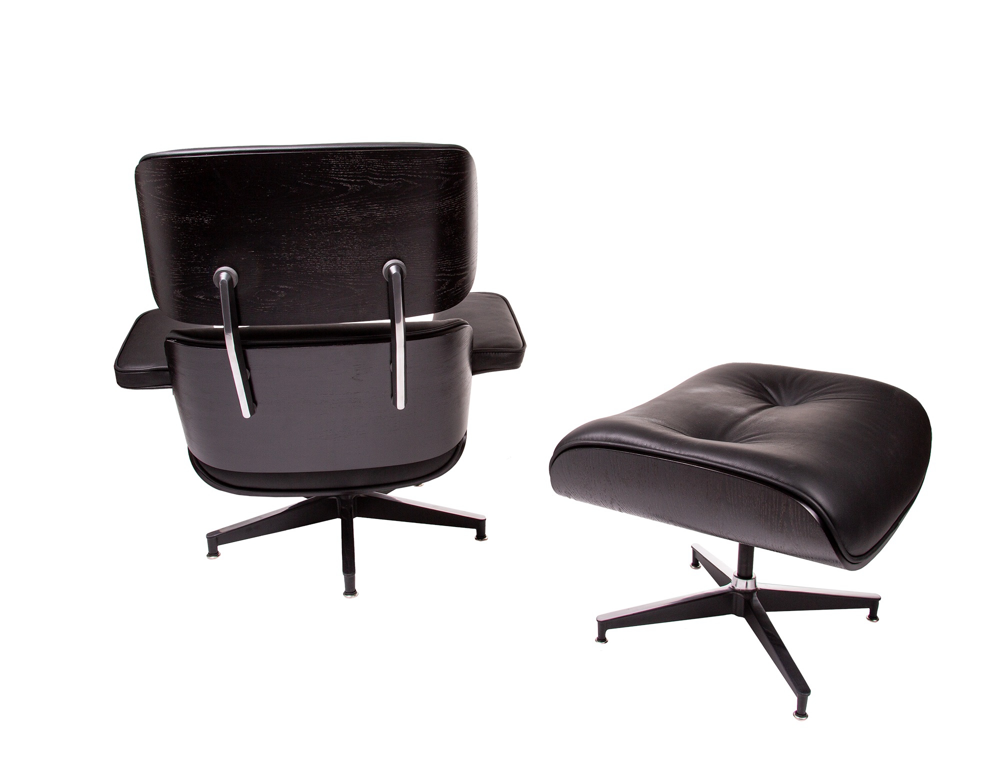 Charles Eames style, Krzeslo pokladowe z taboretem EA670 XL czarny czarny Czarna podstawa