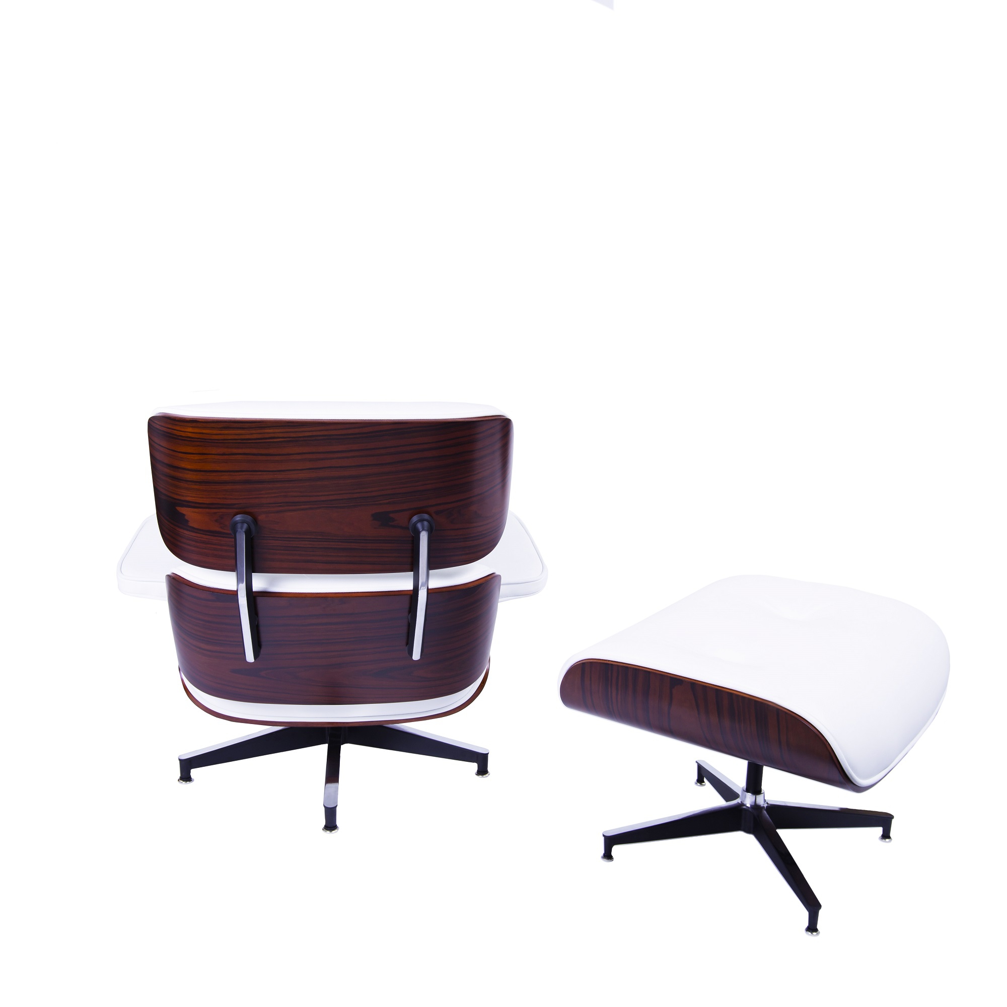 Charles Eames style, Krzeslo pokladowe z taboretem EA670 XL bialy Drewno rózane Czarna podstawa