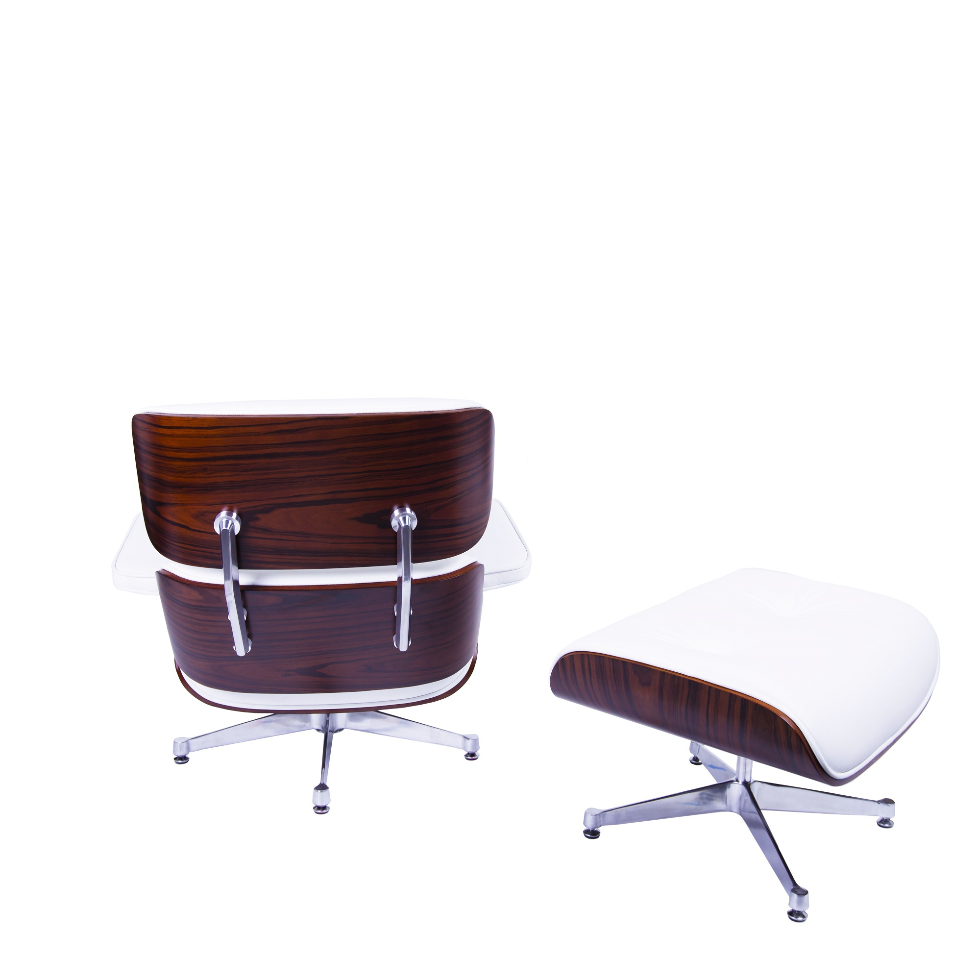 Charles Eames style, Krzeslo pokladowe z taboretem EA670 bialy Drewno rózane Polerowana podstawa