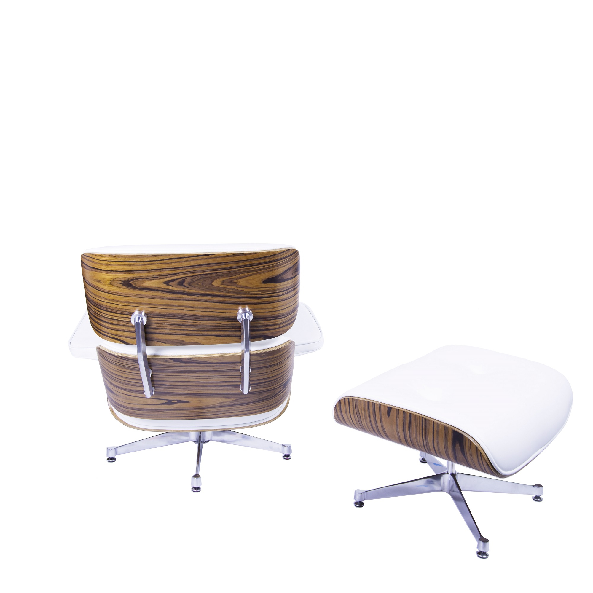 Charles Eames style, Krzeslo pokladowe z taboretem EA670 XL bialy Palysander Polerowana podstawa