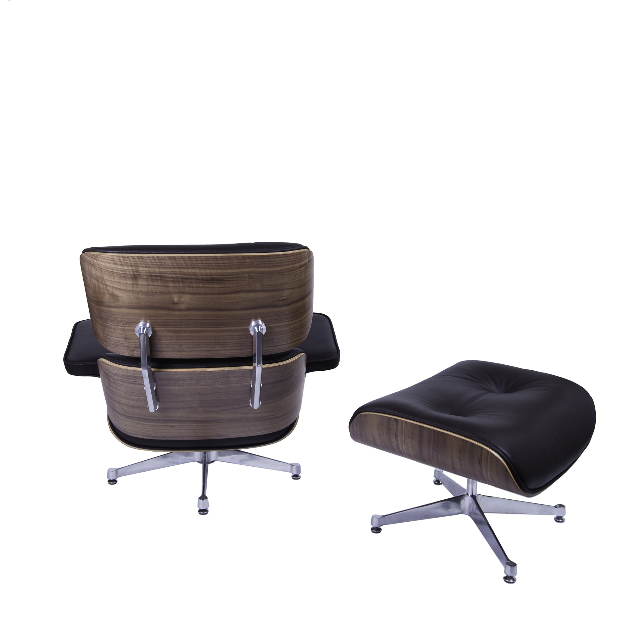 Charles Eames style, Krzeslo pokladowe z taboretem EA670 XL brazowy Orzech wloski Polerowana podstawa