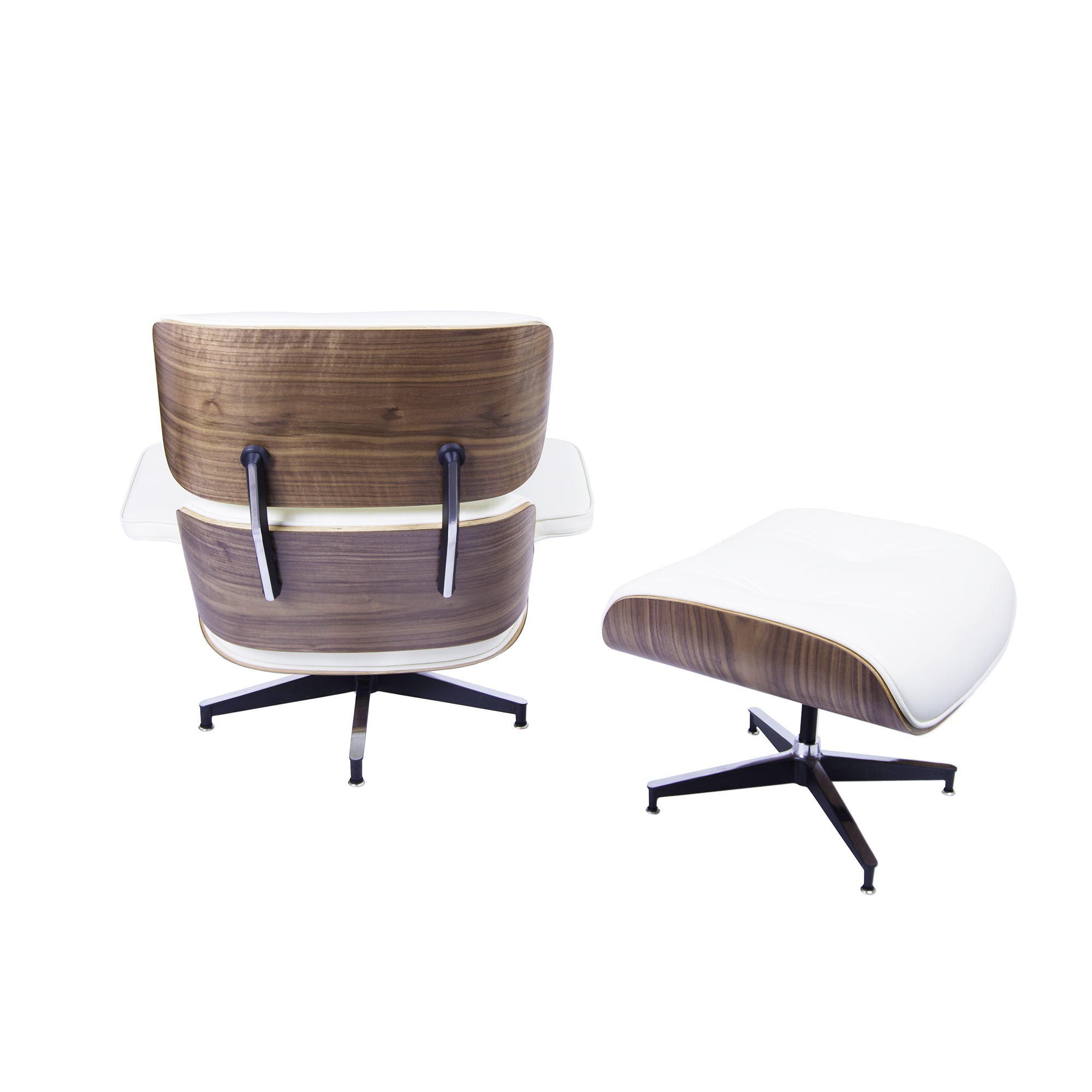 Charles Eames style, Krzeslo pokladowe z taboretem EA670 XL smietana Orzech wloski Czarna podstawa