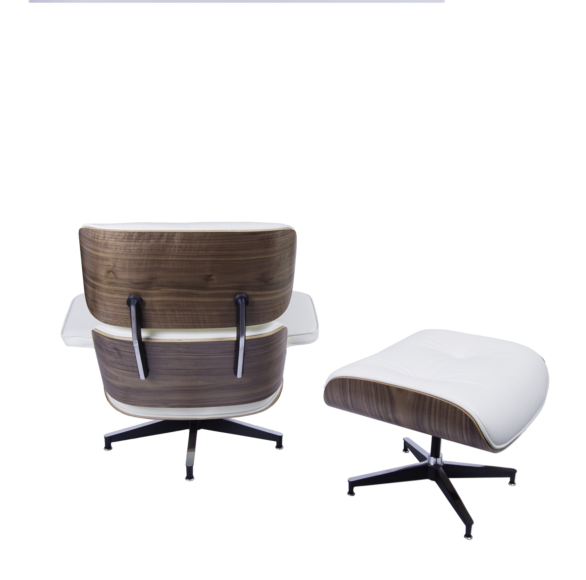 Charles Eames style, Krzeslo pokladowe z taboretem EA670 XL bialy Orzech wloski Czarna podstawa